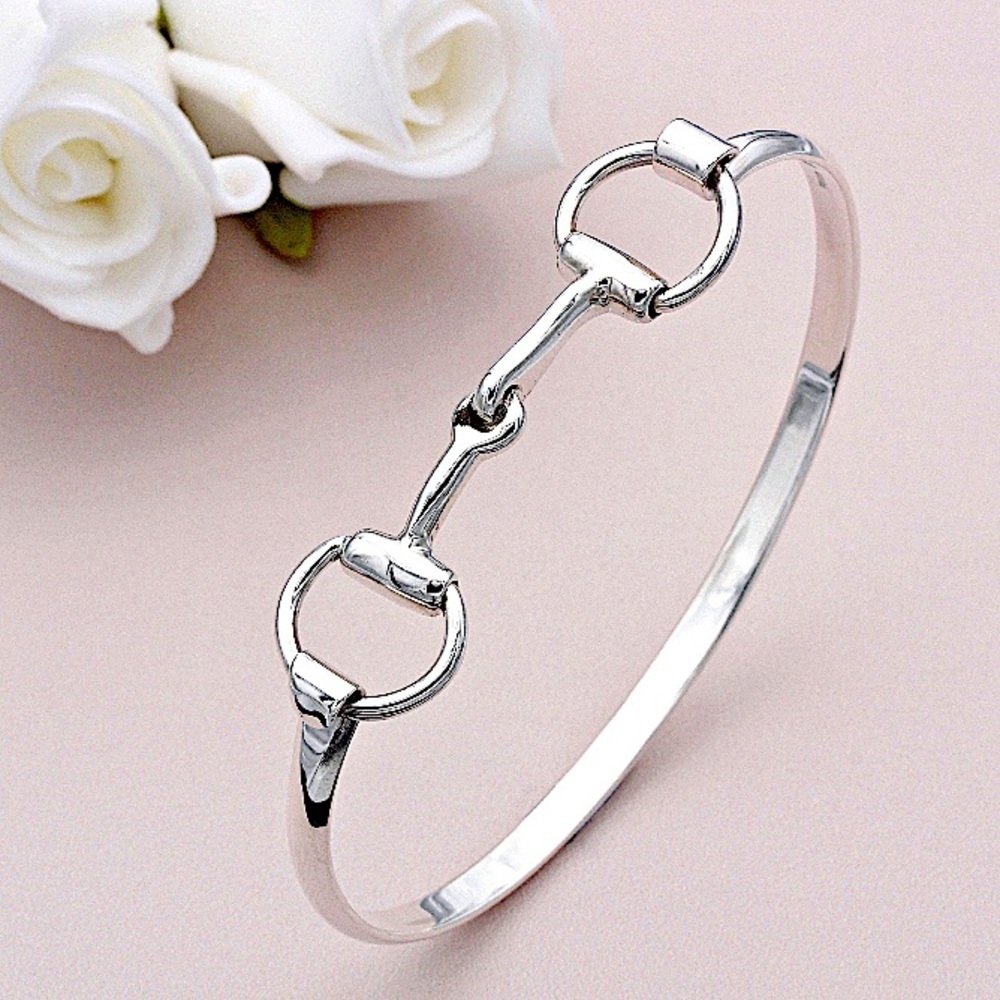 Sterling Silver Horse Bit Design Bangle Bracelet